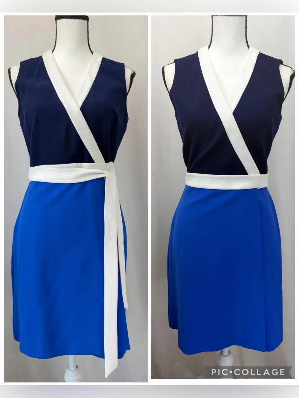 Diane Von Furstenberg DVF Gracie Wrap Dress Sz 6 Blue White V-neck Color Block - Picture 4 of 17